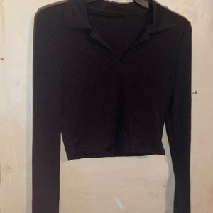 Long sleeve collar crop top